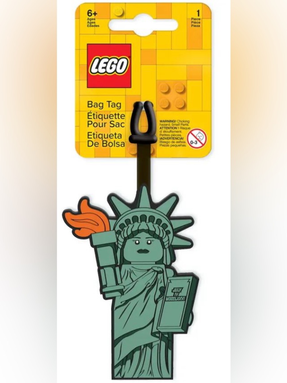 Lego Green Statue of Liberty Silicone Bag Tag with Orange Torch